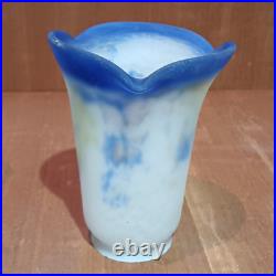 Tulipe En Pâte De Verre Bleue, Nuances De Jaunes, Art Déco, Abat Jour