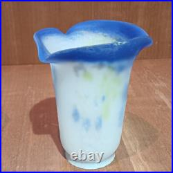 Tulipe En Pâte De Verre Bleue, Nuances De Jaunes, Art Déco, Abat Jour