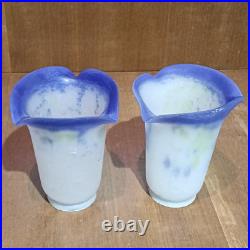 Tulipe En Pâte De Verre Bleue, Nuances De Jaunes, Art Déco, Abat Jour