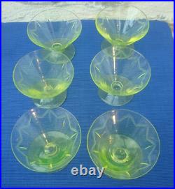 V58 Service Verre Vraie Ouraline 6 Verre Coupe Champagne Art Déco Ancien fluo