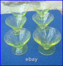 V58 Service Verre Vraie Ouraline 6 Verre Coupe Champagne Art Déco Ancien fluo