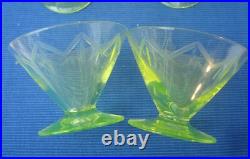 V58 Service Verre Vraie Ouraline 6 Verre Coupe Champagne Art Déco Ancien fluo