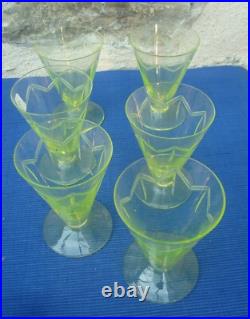 V58 Service Verre Vraie Ouraline 6 Verre a Vin Art Déco Ancien fluo