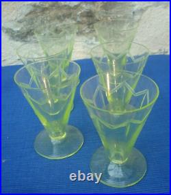 V58 Service Verre Vraie Ouraline 6 Verre a Vin Art Déco Ancien fluo