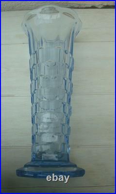 V72 Joli Grand Vase Verre Moulé D'ARGYL Bleuté Art Déco Géométrique