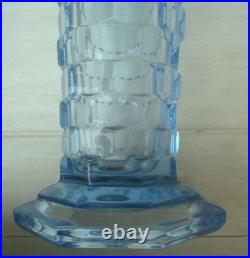 V72 Joli Grand Vase Verre Moulé D'ARGYL Bleuté Art Déco Géométrique