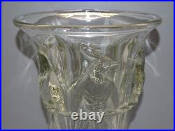 - VASE ART DECO TRONCONIQUE VERLUX AUX PERRUCHES Verre Moulé Pressé 1930