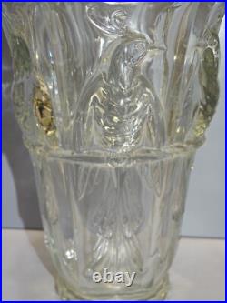 - VASE ART DECO TRONCONIQUE VERLUX AUX PERRUCHES Verre Moulé Pressé 1930