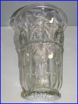 - VASE ART DECO TRONCONIQUE VERLUX AUX PERRUCHES Verre Moulé Pressé 1930