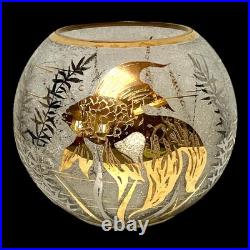 VASE VERRE GRAVÉ À L'ACIDE DÉCOR DE POISSON RÉHAUT DORÉ & ARGENTÉ ART DÉCO XXème