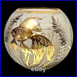 VASE VERRE GRAVÉ À L'ACIDE DÉCOR DE POISSON RÉHAUT DORÉ & ARGENTÉ ART DÉCO XXème