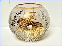 VASE VERRE GRAVÉ À L'ACIDE DÉCOR DE POISSON RÉHAUT DORÉ & ARGENTÉ ART DÉCO XXème