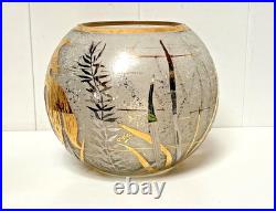 VASE VERRE GRAVÉ À L'ACIDE DÉCOR DE POISSON RÉHAUT DORÉ & ARGENTÉ ART DÉCO XXème