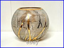 VASE VERRE GRAVÉ À L'ACIDE DÉCOR DE POISSON RÉHAUT DORÉ & ARGENTÉ ART DÉCO XXème