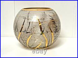 VASE VERRE GRAVÉ À L'ACIDE DÉCOR DE POISSON RÉHAUT DORÉ & ARGENTÉ ART DÉCO XXème