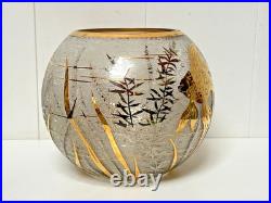 VASE VERRE GRAVÉ À L'ACIDE DÉCOR DE POISSON RÉHAUT DORÉ & ARGENTÉ ART DÉCO XXème