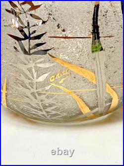VASE VERRE GRAVÉ À L'ACIDE DÉCOR DE POISSON RÉHAUT DORÉ & ARGENTÉ ART DÉCO XXème
