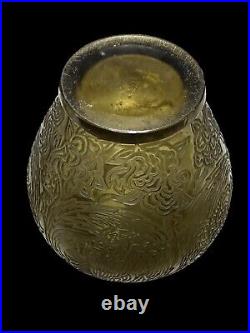 VERLYS France, vase Ancien verre moulé pressé fumé, Les Perruches, Art Déco