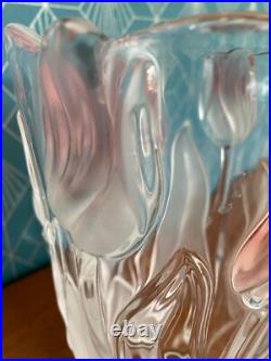 Vase ART DECO 1930, verre opalescent, à décors de tulipes