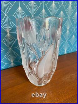 Vase ART DECO 1930, verre opalescent, à décors de tulipes