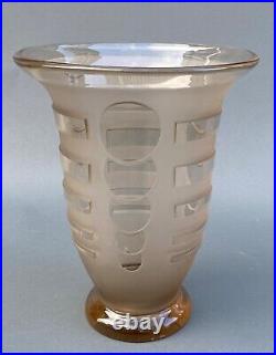 Vase Art Deco 1930 Verre Givre Decor Geometrique Sur Pied Douche Daum M2008