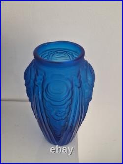 Vase Art Déco Bleu En Verre 1920