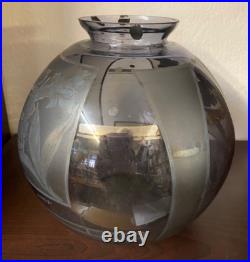 Vase Art Deco D'argyl Annees 30 En Verre Souffle Et Decor Floral A L'acide