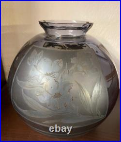 Vase Art Deco D'argyl Annees 30 En Verre Souffle Et Decor Floral A L'acide