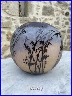 Vase Art Deco École De Nancy Pâte De Verre Dégagé À L'acide