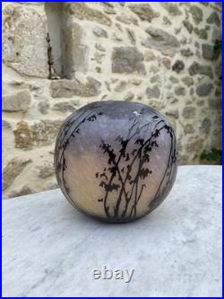 Vase Art Deco École De Nancy Pâte De Verre Dégagé À L'acide