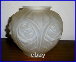Vase Art Deco En Verre Opaque Decor Floral Forme Boule