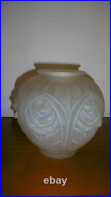 Vase Art Deco En Verre Opaque Decor Floral Forme Boule