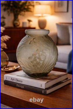 Vase Art Déco Etaleune Paris signé Grand modèle verre pressé 28 cm
