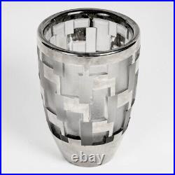 Vase Art Deco Moderniste Verre Émaillé Argent Jean Luce Silvered Enameled Glass