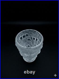 Vase Art Déco Verrerie Ancienne Sculpté En Verre Transparent Motif Floral