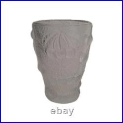 Vase Art Déco Verrerie Ancienne Sculpté En Verre Transparent Motif Floral