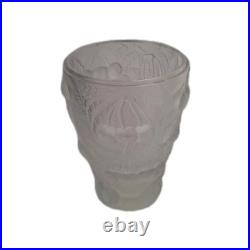 Vase Art Déco Verrerie Ancienne Sculpté En Verre Transparent Motif Floral