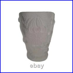 Vase Art Déco Verrerie Ancienne Sculpté En Verre Transparent Motif Floral