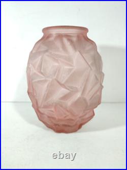Vase Art Déco en Verre Givré Rose / 1930's