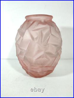 Vase Art Déco en Verre Givré Rose / 1930's