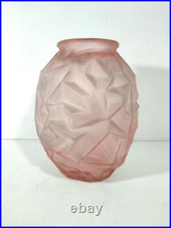 Vase Art Déco en Verre Givré Rose / 1930's