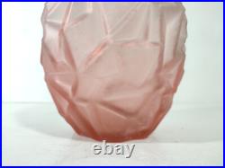 Vase Art Déco en Verre Givré Rose / 1930's