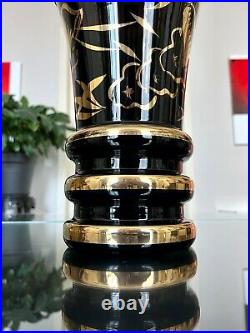 Vase Art Déco en Verre Noir Objet de Décoration Vintage Noir Doré