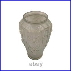 Vase Art Déco verre moulé pressé Gris Floral Géométrique France 1920 1930