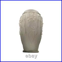 Vase Art Déco verre moulé pressé Gris Floral Géométrique France 1920 1930