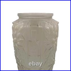 Vase Art Déco verre moulé pressé Gris Floral Géométrique France 1920 1930