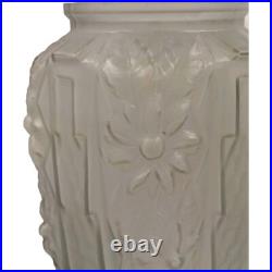Vase Art Déco verre moulé pressé Gris Floral Géométrique France 1920 1930