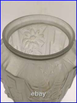 Vase Art Déco verre moulé pressé Gris Floral Géométrique France 1920 1930
