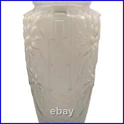 Vase Art Déco verre moulé pressé Gris Floral Géométrique France 1920 1930