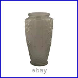 Vase Art Déco verre moulé pressé Gris Floral Géométrique France 1920 1930